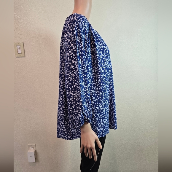 Cynthia Rowley Womens Blue V-Neck 3/4 Sleeve  Size 3X  Floral - Picture 4 of 9
